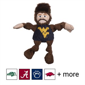 HuggleHounds College Mascot Plush Corduroy Knottie Squeaky Plush Dog Toy, West Virginia University, Large