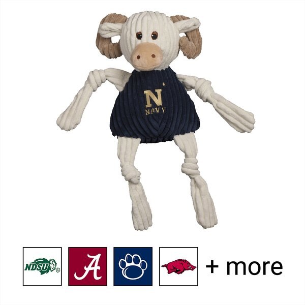 HuggleHounds U.S. Navy Bill the Goat Corduroy Knottie Squeaky Plush Dog Toy