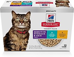 Hill's Science Diet Adult Sensitive Stomach & Skin Tuna & Vegetable & Chicken & Vegetable Variety Pack Canned Cat Food, 2.9-oz, 12 Pack