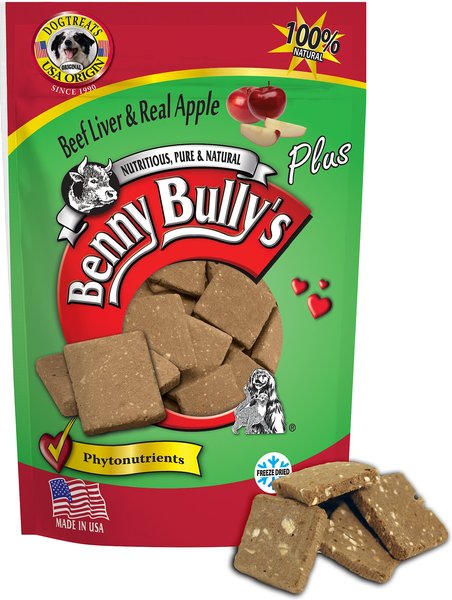 Benny Bullys Plus Beef Liver & Apple Freeze-Dried Dog Treats, 2.1-oz bag slide 1 of 3
