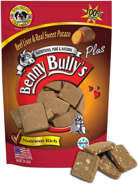 Benny Bullys Plus Beef Liver & Sweet Potato Freeze-Dried Dog Treats, 2.1-oz bag slide 1 of 3