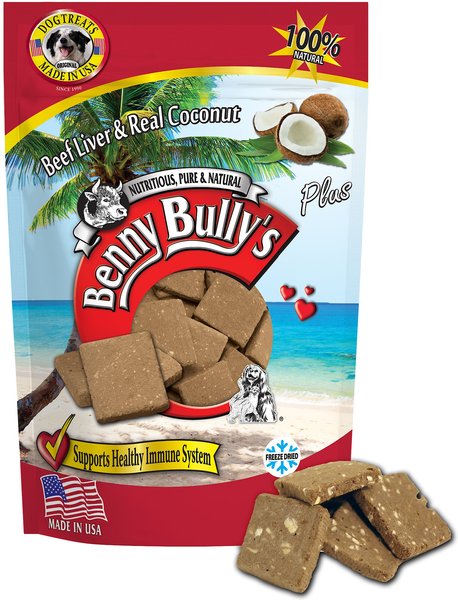 Benny Bullys Plus Beef Liver & Coconut Freeze-Dried Dog Treats, 2.1-oz bag slide 1 of 3