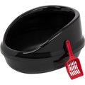 IRIS USA Large High-Back Open Top Cat Litter Pan with Scatter Shield & Scoop, Black