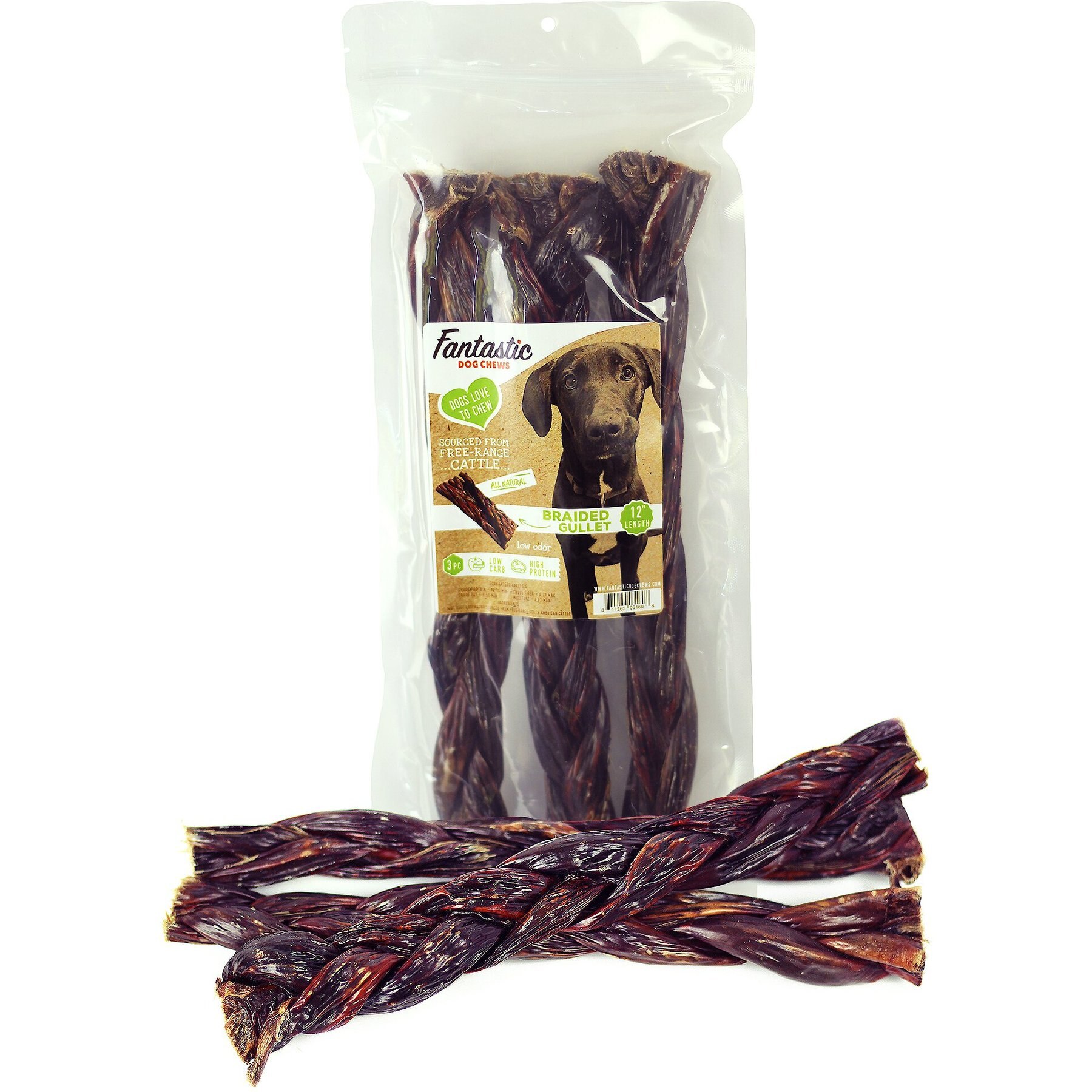 Fantastic Dog Chews 12" Braided Beef Gullet Sticks Dog Chews