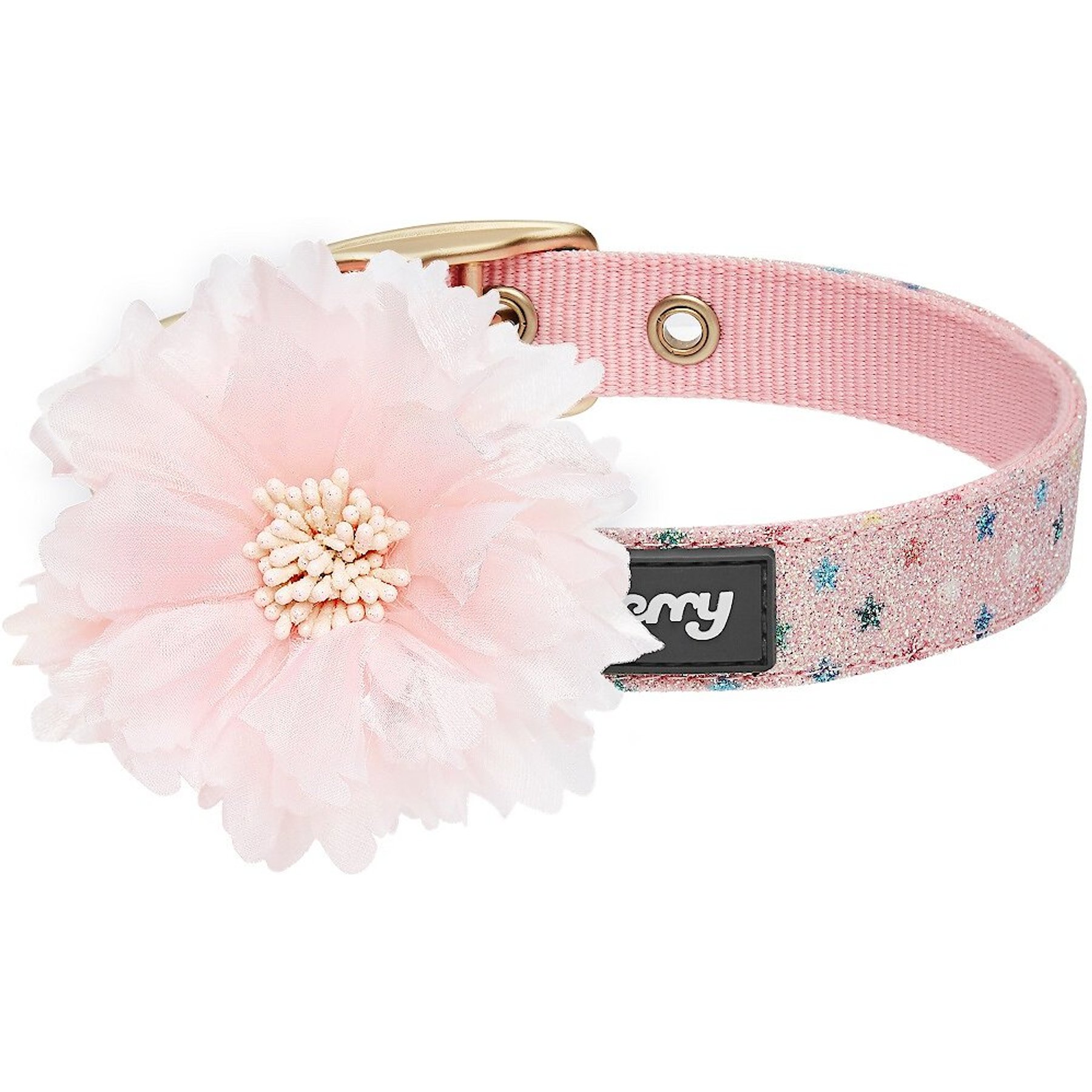 Blueberry Pet Star Glitters Holo Glitter Dog Collar with Flower, Baby Blue