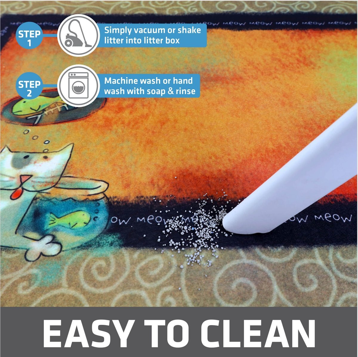 DRYMATE Protective & Decorative Cat Litter Mat, Fish Kitty, Large, 20