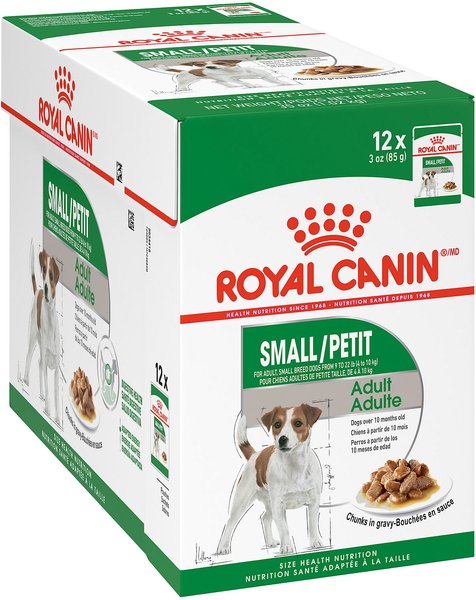 Voorwoord Verdragen Verzadigen ROYAL CANIN Size Health Nutrition Small Adult Chunks in Gravy Dog Food  Pouch, 3-oz, case of 12 - Chewy.com