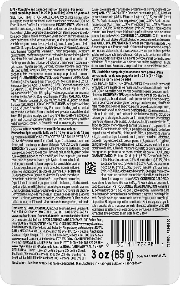 ROYAL CANIN Size Health Nutrition Small Adult Chunks in Gravy Dog Food  Pouch, 3-oz, case of 12 