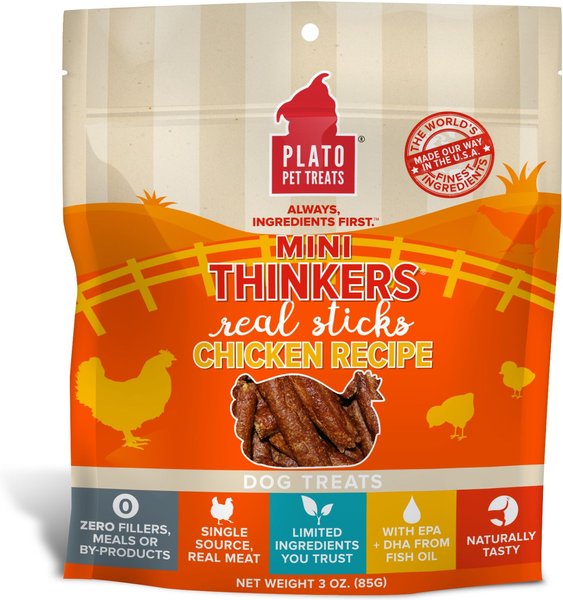 Plato Mini Thinkers Chicken Recipe Dog Treats, 3-oz bag slide 1 of 6