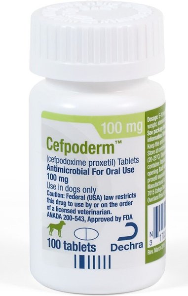 Cefpoderm (cefpodoxime proxetil) Tablets for Dogs, 100-mg, 1 tablet slide 1 of 6