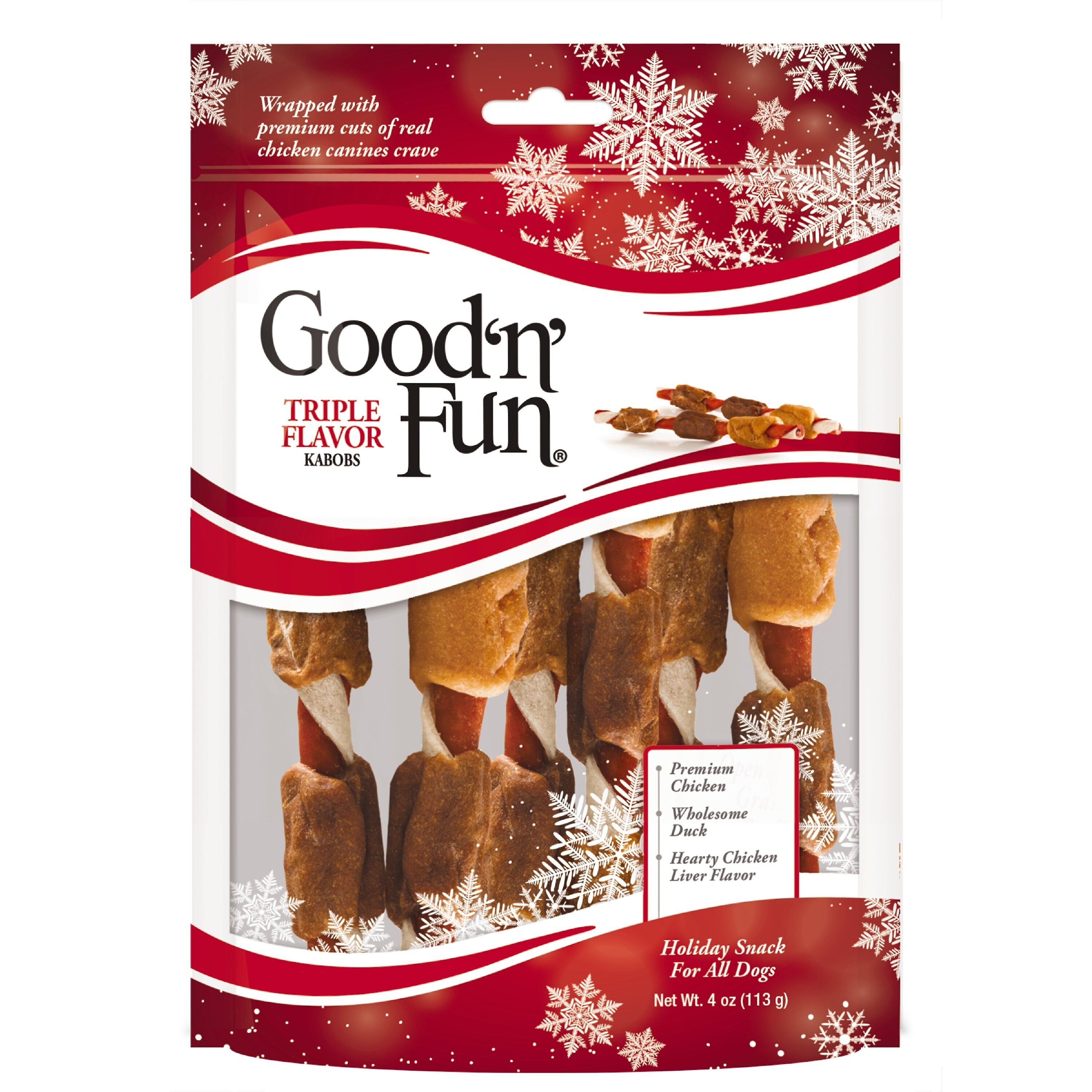 GOOD 'N' FUN Holiday Triple Flavor Rawhide Dog Treats, 4oz bag Customer Questions