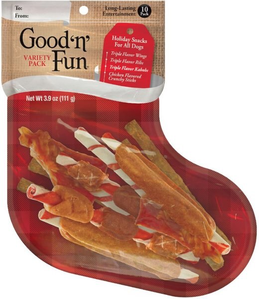 GOOD 'N' FUN Holiday Rawhide Variety Pack Dog Treats, 10 count