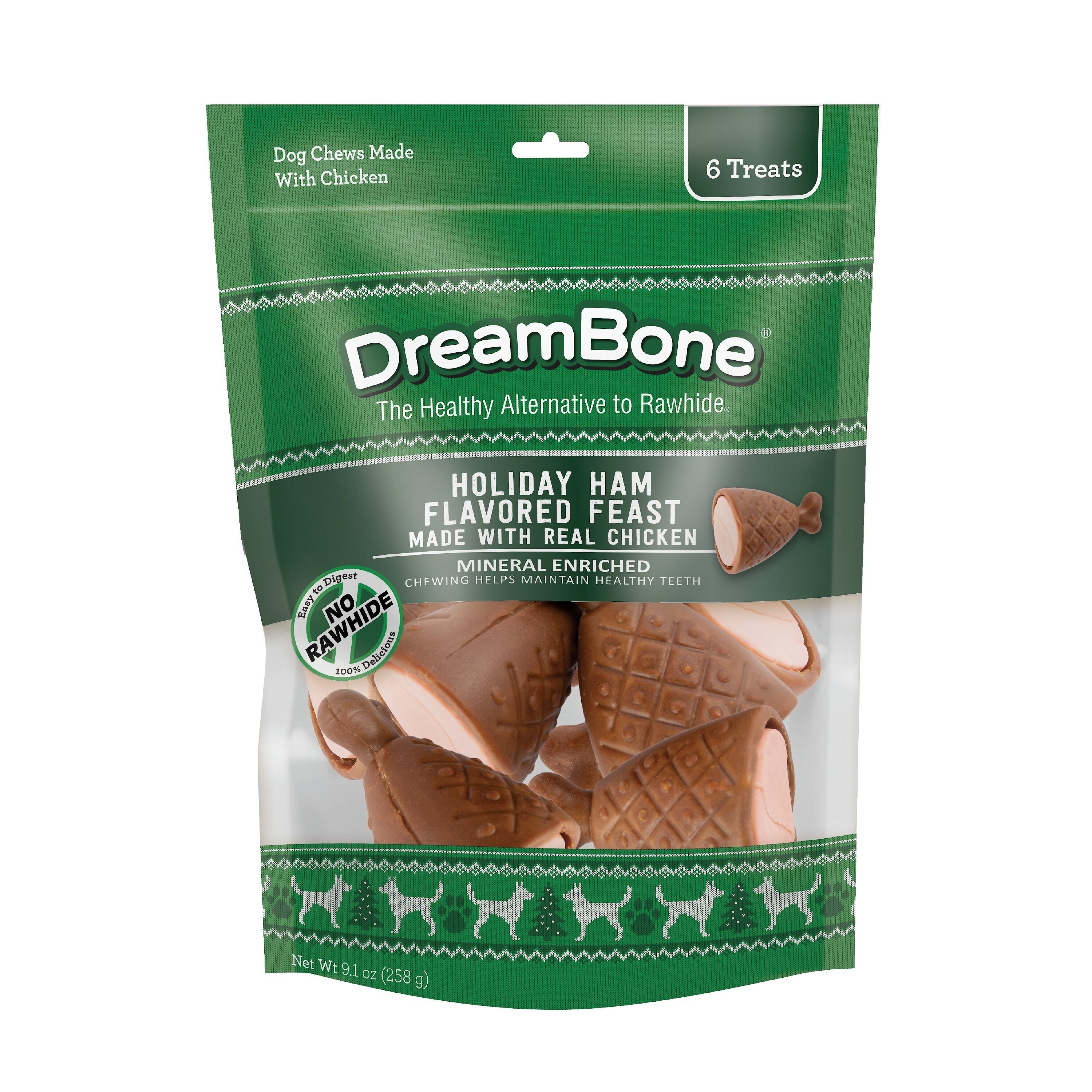 DreamBone Holiday Ham Flavored Feast Dog Treats, 6 count