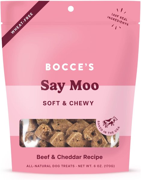 Bocce's Bakery Say Moo Beef & Cheddar Recipe Soft & Chewy Dog Treats, 6-oz bag slide 1 of 2