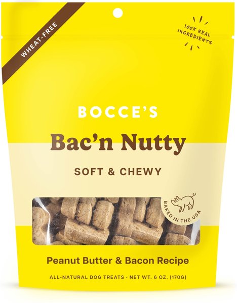 Bocce's Bakery Bac'n Nutty PB & Bacon Recipe Soft & Chewy Dog Treats, 6-oz bag slide 1 of 2