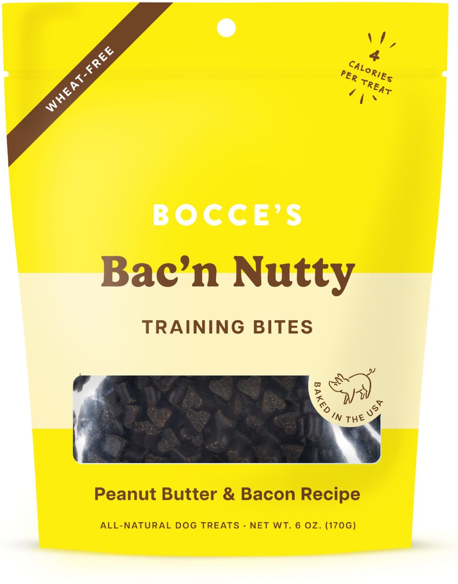 BOCCE'S BAKERY Bac'n Nutty PB & Bacon Training Bites Dog Treats, 6oz bag