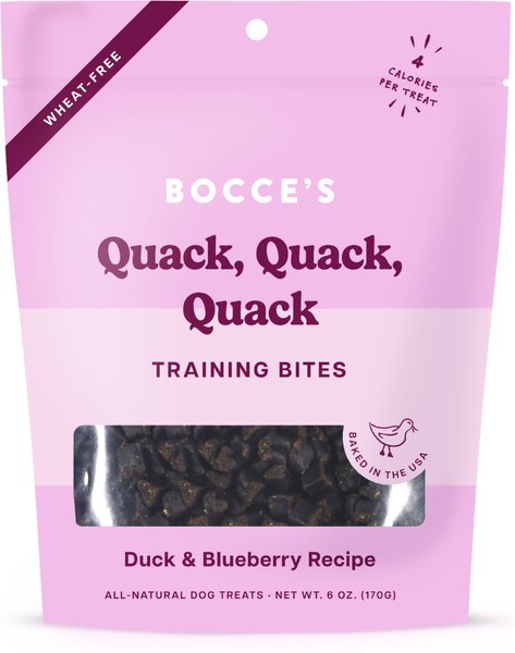 Bocce's Bakery Quack Quack Quack Duck & Blueberry Recipe Training Bites Dog Treats, 6-oz bag slide 1 of 2