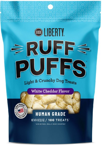 BIXBI Liberty Ruff Puffs Chicken-Free White Cheddar Flavor Dog Treats, 4-oz bag slide 1 of 2