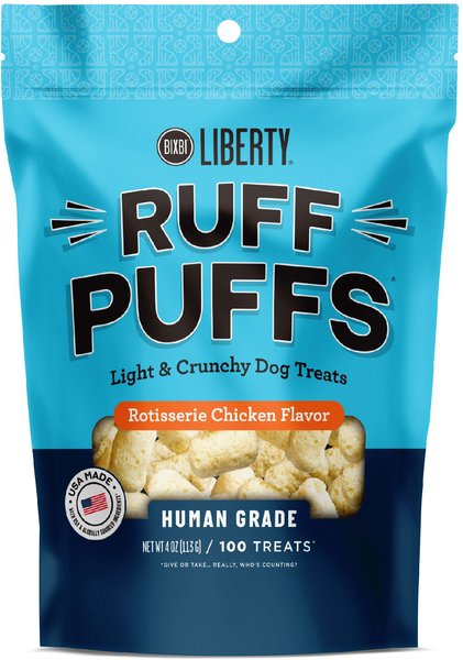 BIXBI Liberty Ruff Puffs Rotisserie Chicken Flavor Dog Treats, 4-oz bag slide 1 of 2