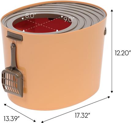 Show full view: IRIS Round Top Entry Cat Litter Box & Scoop, Orange slide 2 of 10