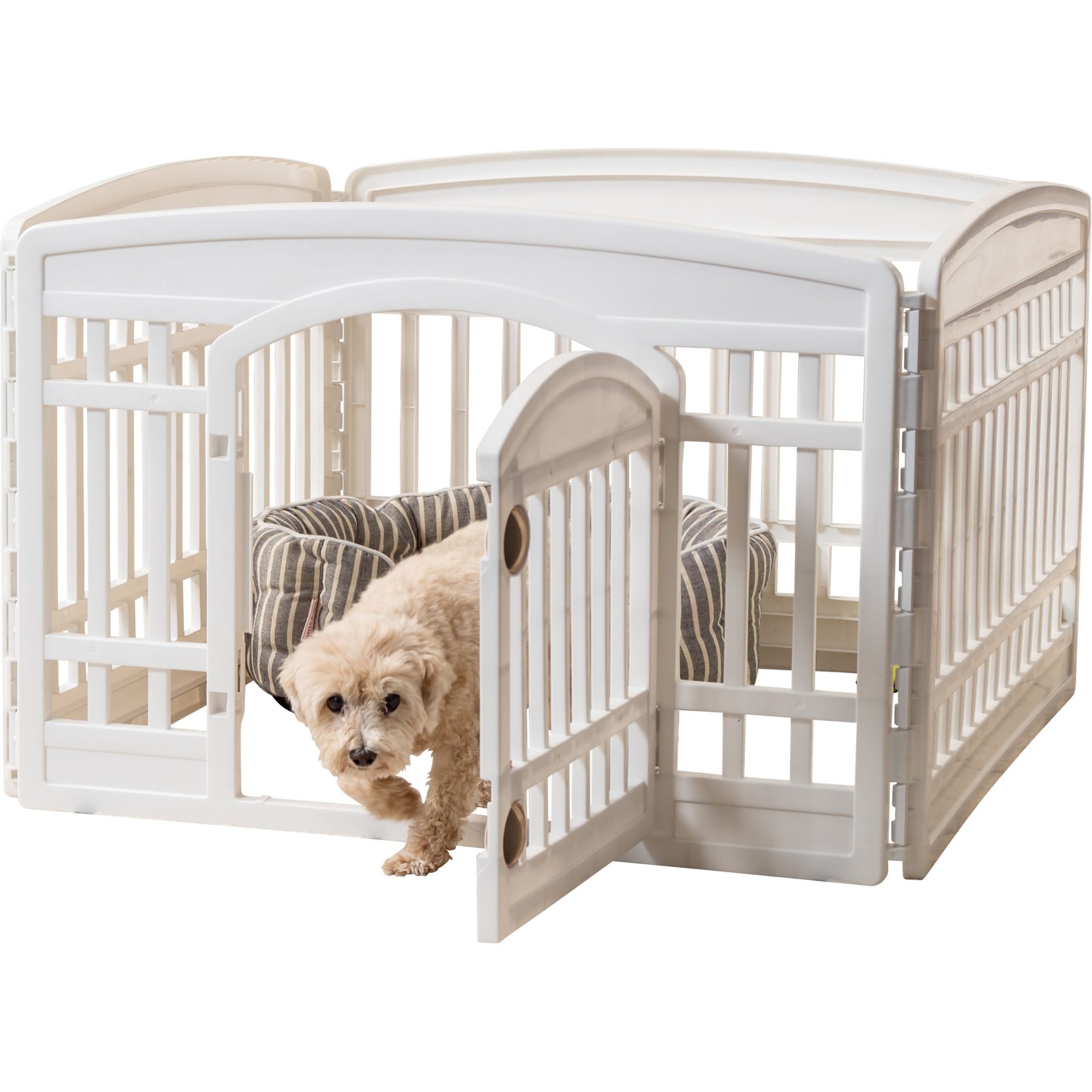 IRIS USA 4-6 Panel Dog Exercise Playpen with Door, 24-in, White, 4