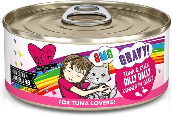 BFF OMG Dilly Dally! Tuna & Duck Flavor Wet Canned Cat Food, 5.5-oz can, case of 8 slide 1 of 10