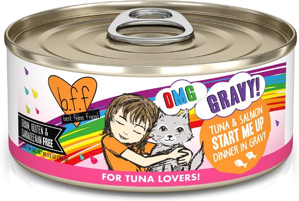 BFF OMG Start Me Up! Tuna & Salmon Flavor Wet Canned Cat Food, 5.5-oz can, case of 8 slide 1 of 11