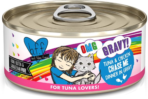 BFF OMG Chase Me! Tuna & Chicken Flavor Wet Canned Cat Food, 5.5-oz can, case of 8 slide 1 of 10