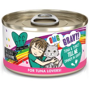 BFF OMG Tell Me! Tuna & Turkey Flavor Wet Canned Cat Food, 2.8-oz can, case of 12