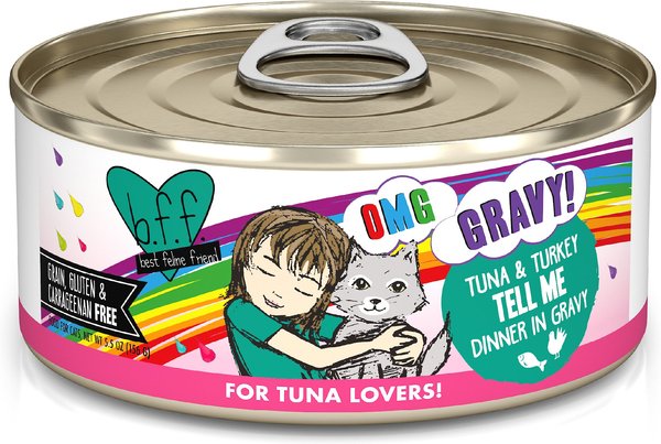 BFF OMG Tell Me! Tuna & Turkey Flavor Wet Canned Cat Food, 5.5-oz can, case of 8 slide 1 of 10