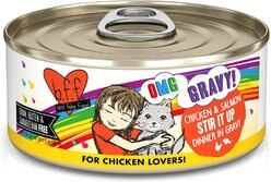BFF OMG Stir It Up! Chicken & Salmon in Gravy Wet Canned Cat Food, 5.5-oz can, case of 8