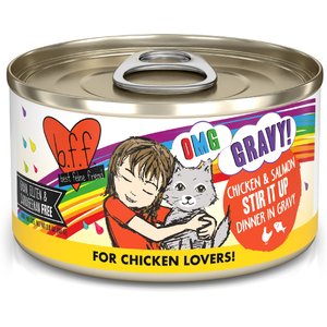 BFF OMG Stir It Up! Chicken & Salmon in Gravy Wet Canned Cat Food, 2.8-oz can, case of 12