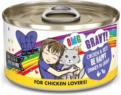 BFF OMG Be Happy! Chicken & Beef in Gravy Wet Canned Cat Food, 2.8-oz can, case of 12