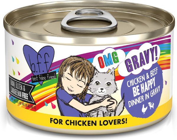 BFF OMG Be Happy! Chicken & Beef in Gravy Wet Canned Cat Food, 2.8-oz can, case of 12 slide 1 of 10