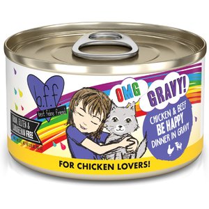 BFF OMG Be Happy! Chicken & Beef in Gravy Wet Canned Cat Food, 2.8-oz can, case of 12