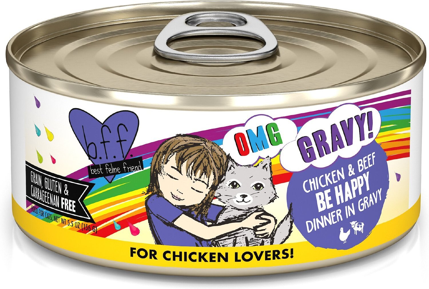 BFF OMG Be Happy! Chicken & Beef In Gravy Wet Canned Cat Food, 5.5-oz ...