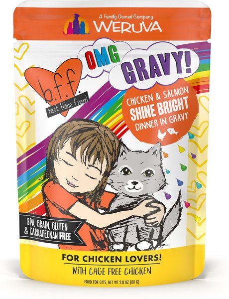 BFF OMG Shine Bright! Chicken & Salmon in Gravy Wet Cat Food Pouches, 2.8-oz pouch, 12 count slide 1 of 10