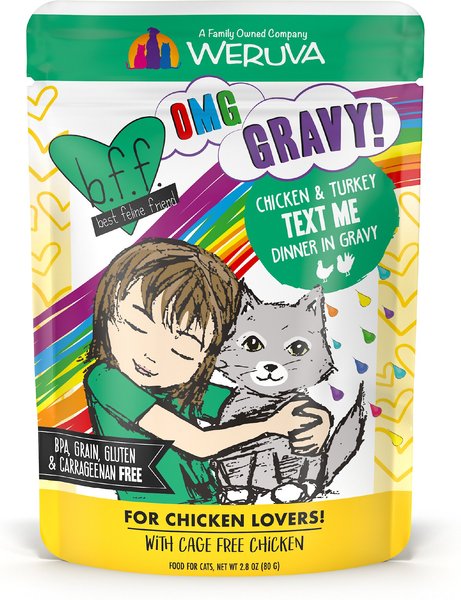 BFF OMG Text Me! Chicken & Turkey in Gravy Wet Cat Food Pouches, 2.8-oz pouch, 12 count slide 1 of 10