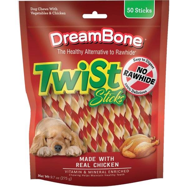 DREAMBONE Twist Sticks Chicken Chew Dog Treats, 50 count