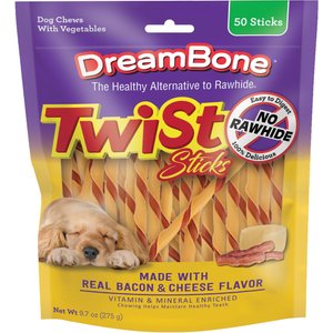 DreamBone Twist Sticks Bacon & Cheese Chews Dog Treats, 50 count