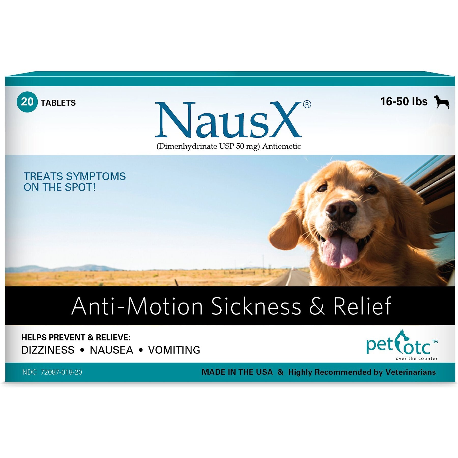 PET OTC NausX Medication for Motion Sickness for Medium Breed Dogs, 20