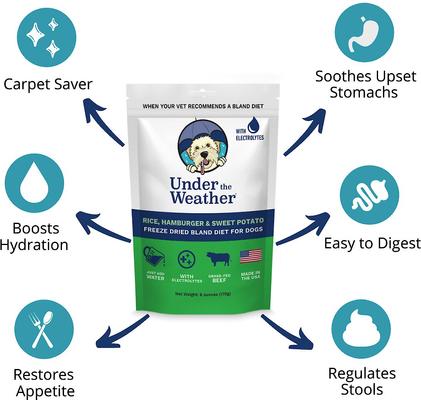Show full view: Under the Weather Rice, Hamburger & Sweet Potato Flavor Freeze-Dried Dog Food, 6-oz bag slide 4 of 9