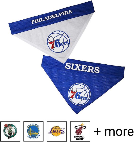 Pets First NBA Reversible Dog & Cat Bandana, Philadelphia 76ers, Large/X-Large slide 1 of 4