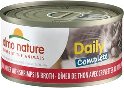 Almo Nature Daily Complete Tuna Dinner with Shrimps in Broth Canned Cat Food, 2.47-oz, case of 12