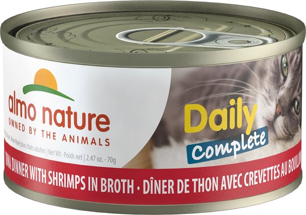Almo Nature Daily Complete Tuna Dinner with Shrimps in Broth Canned Cat Food, 2.47-oz, case of 12 slide 1 of 10