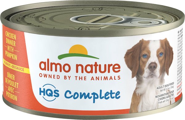 Almo Nature HQS Complete Chicken Dinner with Pumpkin Canned Dog Food, 5.5-oz can, case of 24 slide 1 of 9