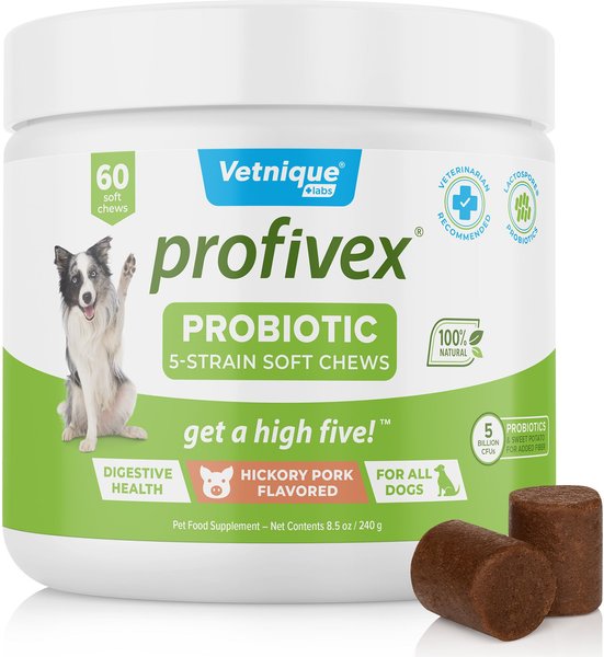 Vetnique Labs Profivex Probiotics 5-Strain Pork Pet Digestive Health Probiotic, Prebiotic & Fiber Soft Chew Dog Supplement, 60 count slide 1 of 10