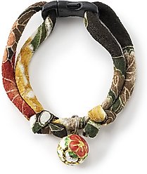 Necoichi Chirimen Plum Blossom Breakaway Cat Collar with Bell, Green, 8.2 to 13.7-in neck, 2/5-in wide