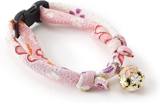 Necoichi Chirimen Sakura Breakaway Cat Collar with Bell, Pink, 8.2 to 13.7-in neck, 2/5-in wide