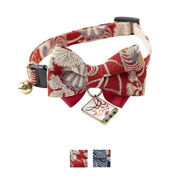 Necoichi Kabuki Charm Bow Tie Cotton Breakaway Cat Collar with Bell, Red, 8.2 to 13.7-in neck, 2/5-in wide slide 1 of 8